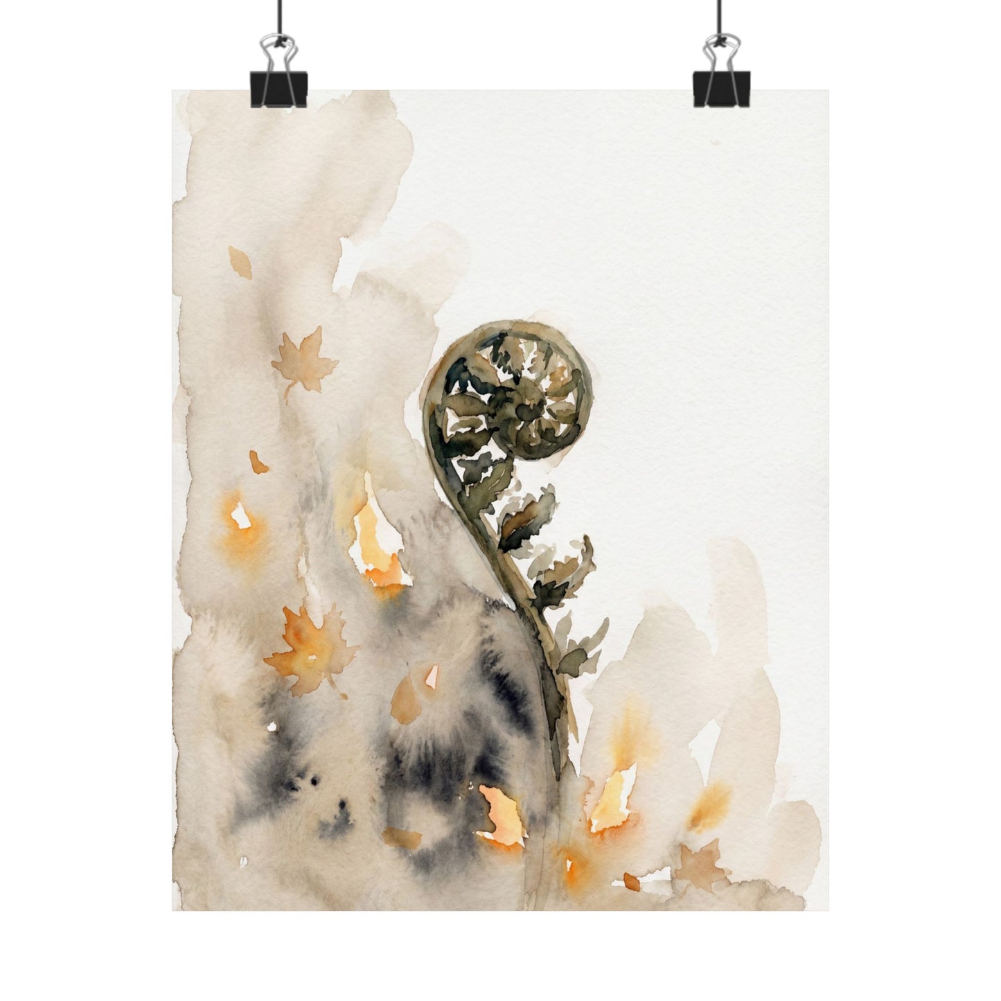 Fern Unfurling Watercolor Wall Art Print | Neutral Japandi Art Art Print