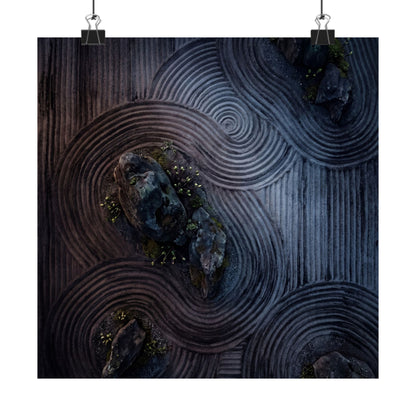 Dawn Rock Garden Wall Art Print - Dark Japandi Kanso