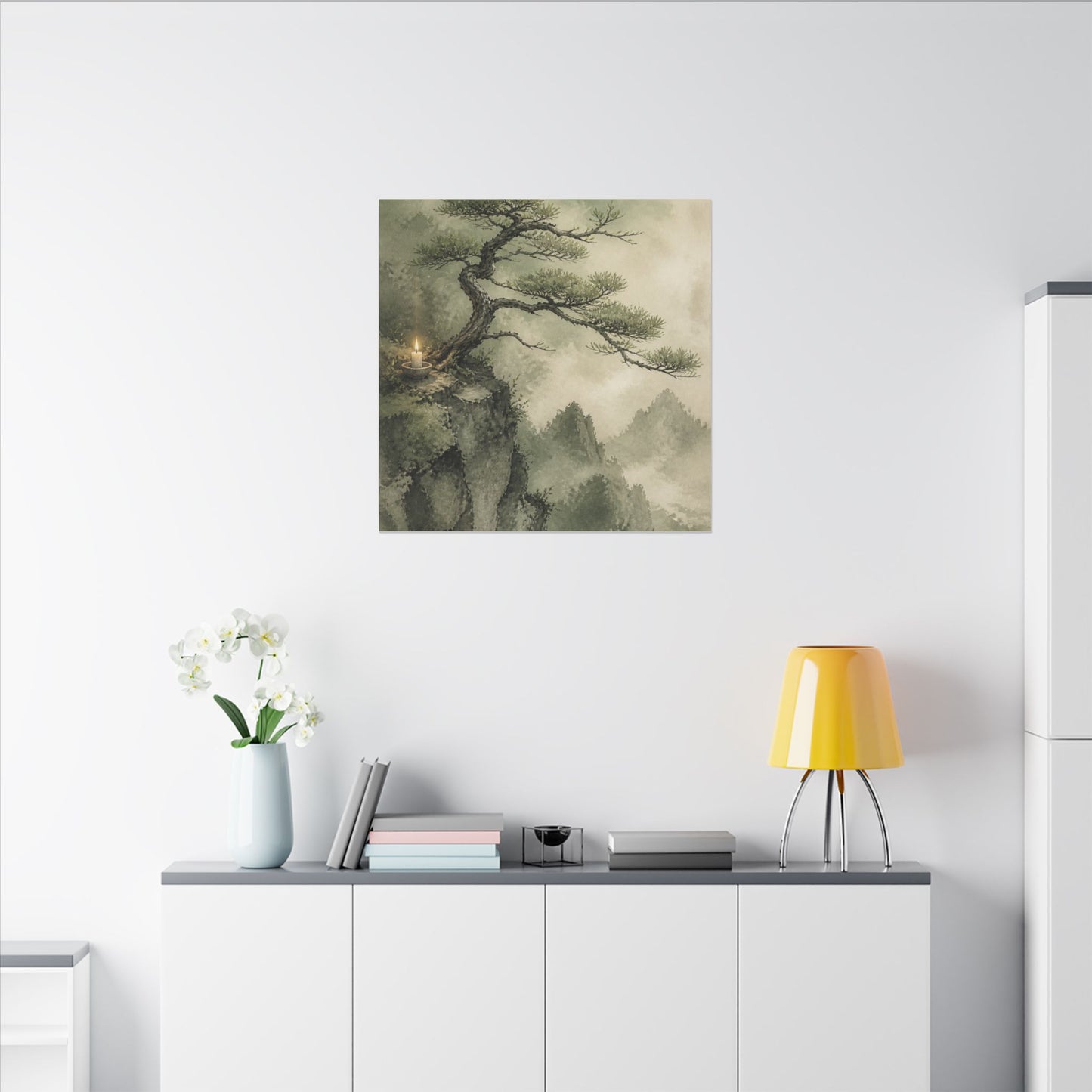 Candlelight Pine Tree Canvas Art - Japandi Kanso