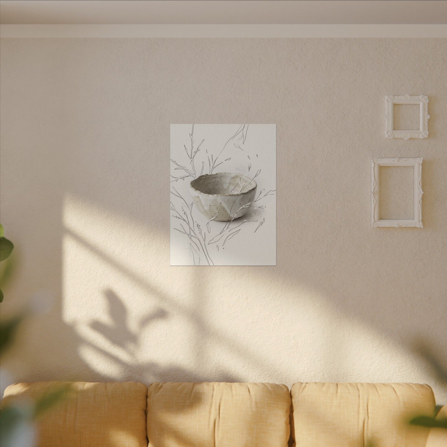 Neutral Ceramic Bowl Canvas Art - Minimal Line Japandi