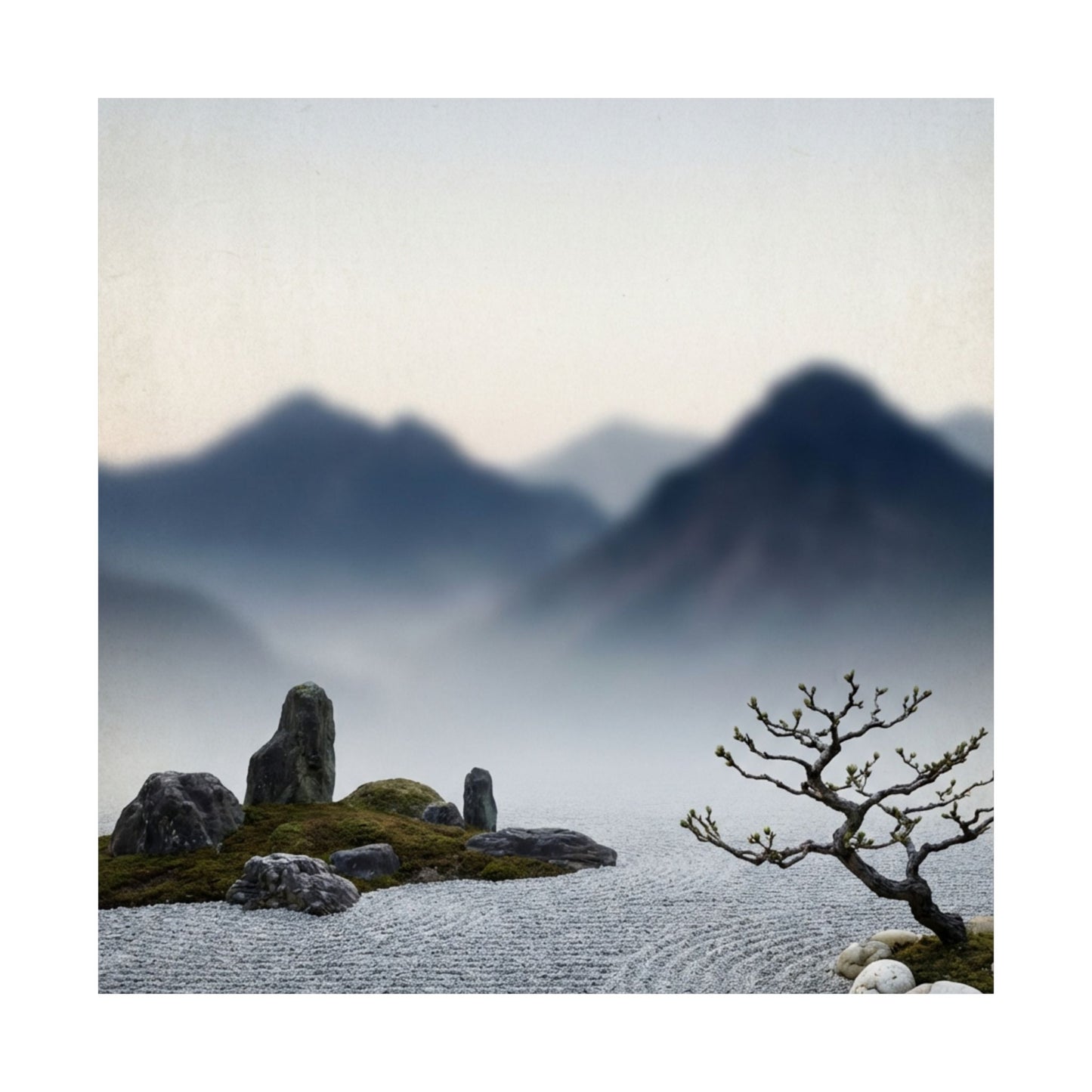 Dawn Mountain Mist Wall Art Print - Zen Shibui