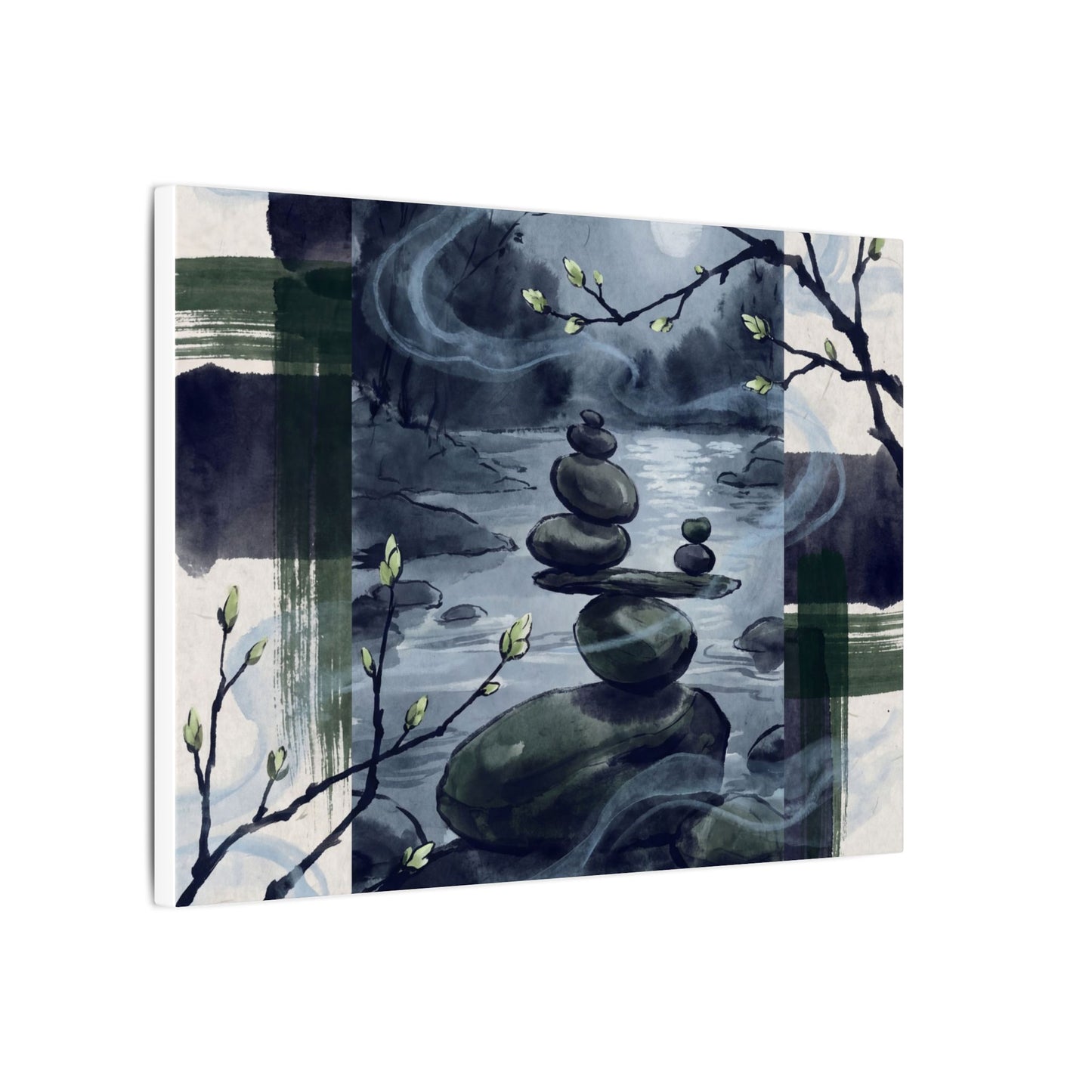 Moonlight River Stones Canvas Art - Zen Shibui