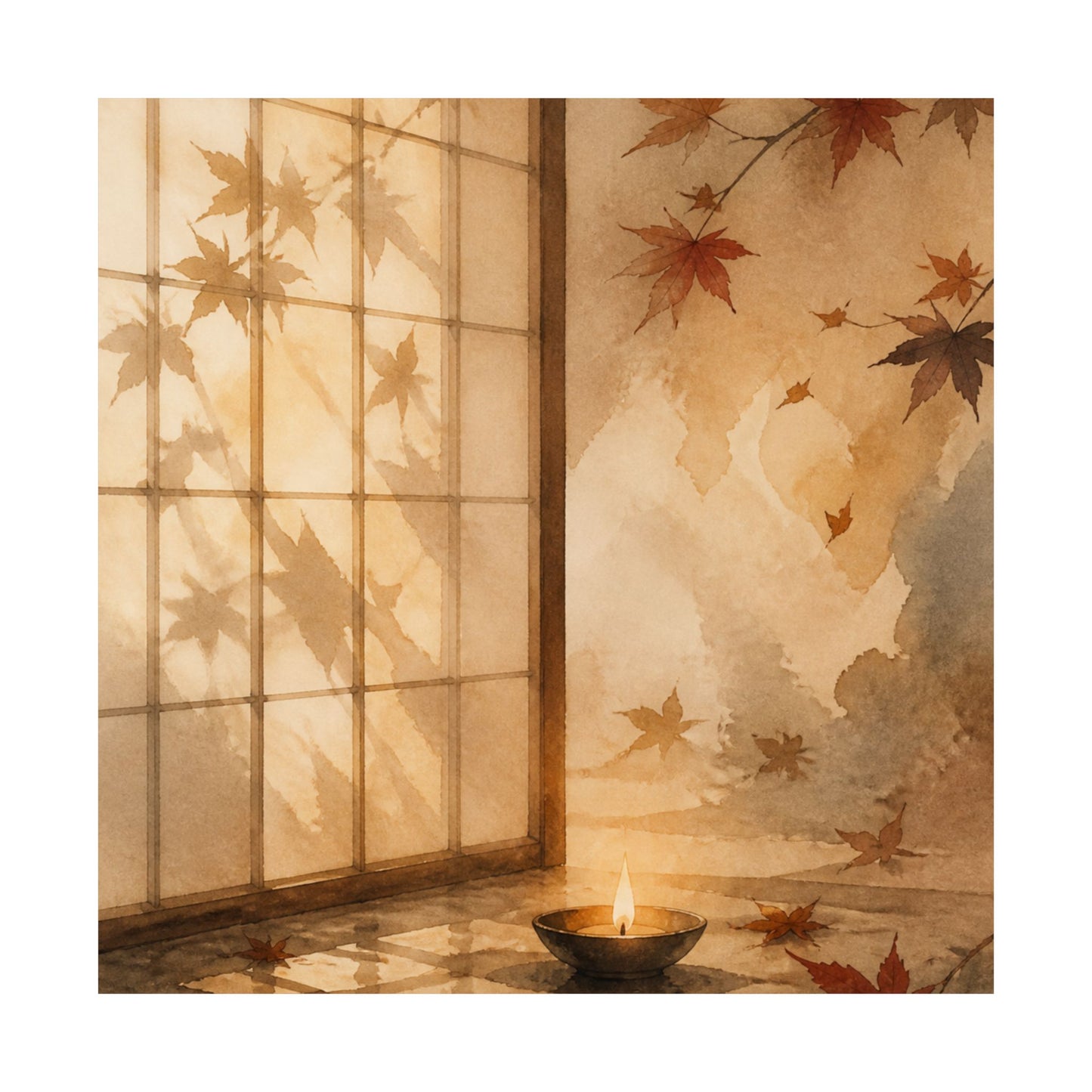 Shoji Screen Autumn Wall Art Print | Japandi Warm Design