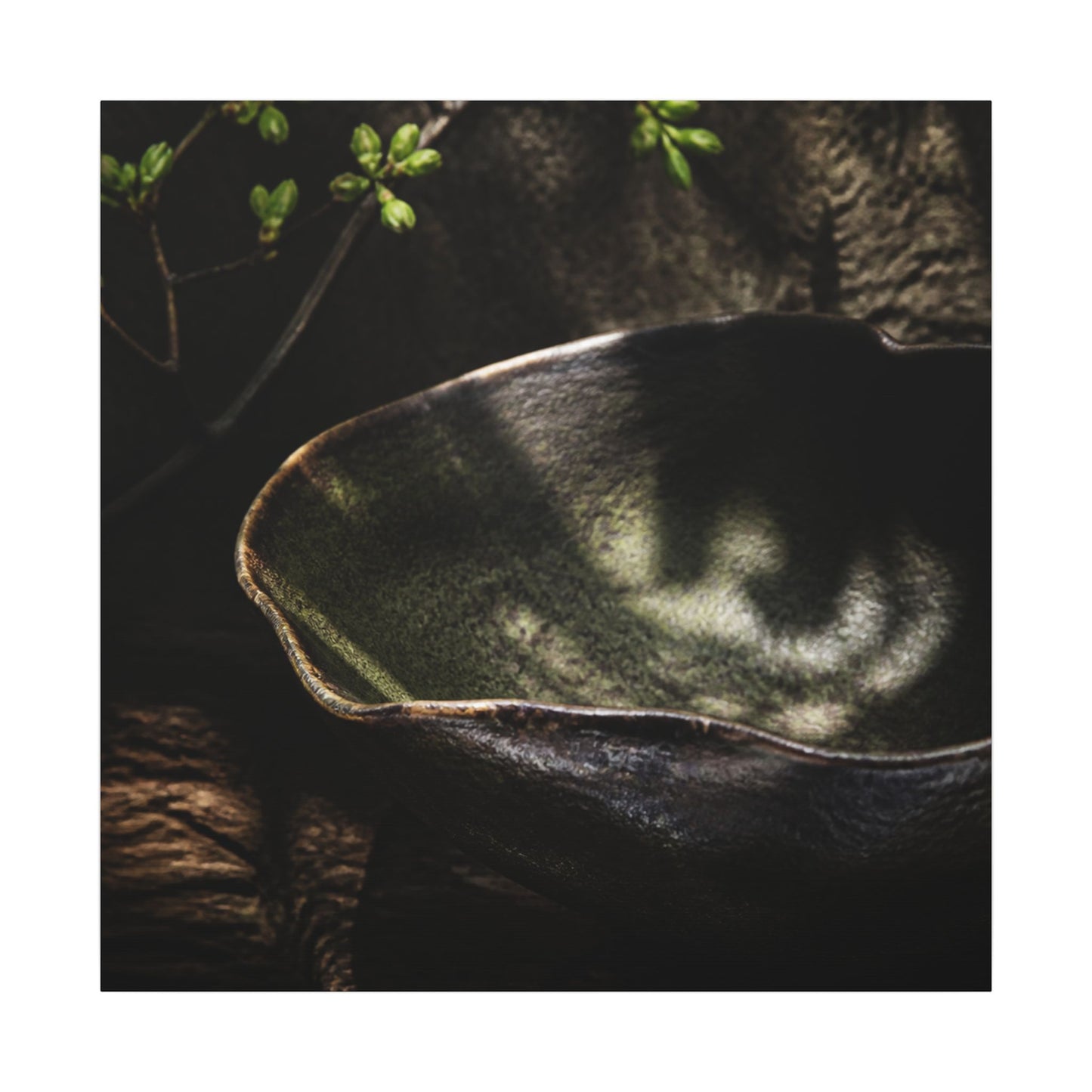 Sophisticated Ceramic Bowl Canvas Art - Dark Texture Dark Japandi