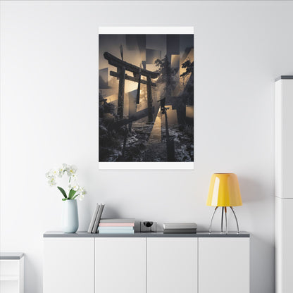Winter Torii Gate Moody Minimal Canvas Art | Bold Decor