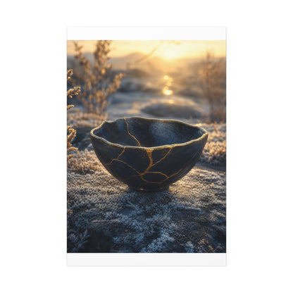 Ceramic Bowl Canvas Art | Winter Kintsugi Gold Repair Art