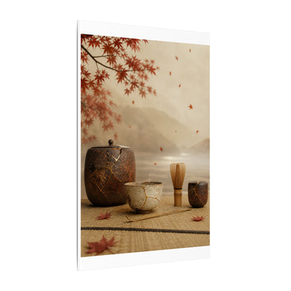 Tea Ceremony Canvas Art | Autumn Kintsugi Gold Vein Art