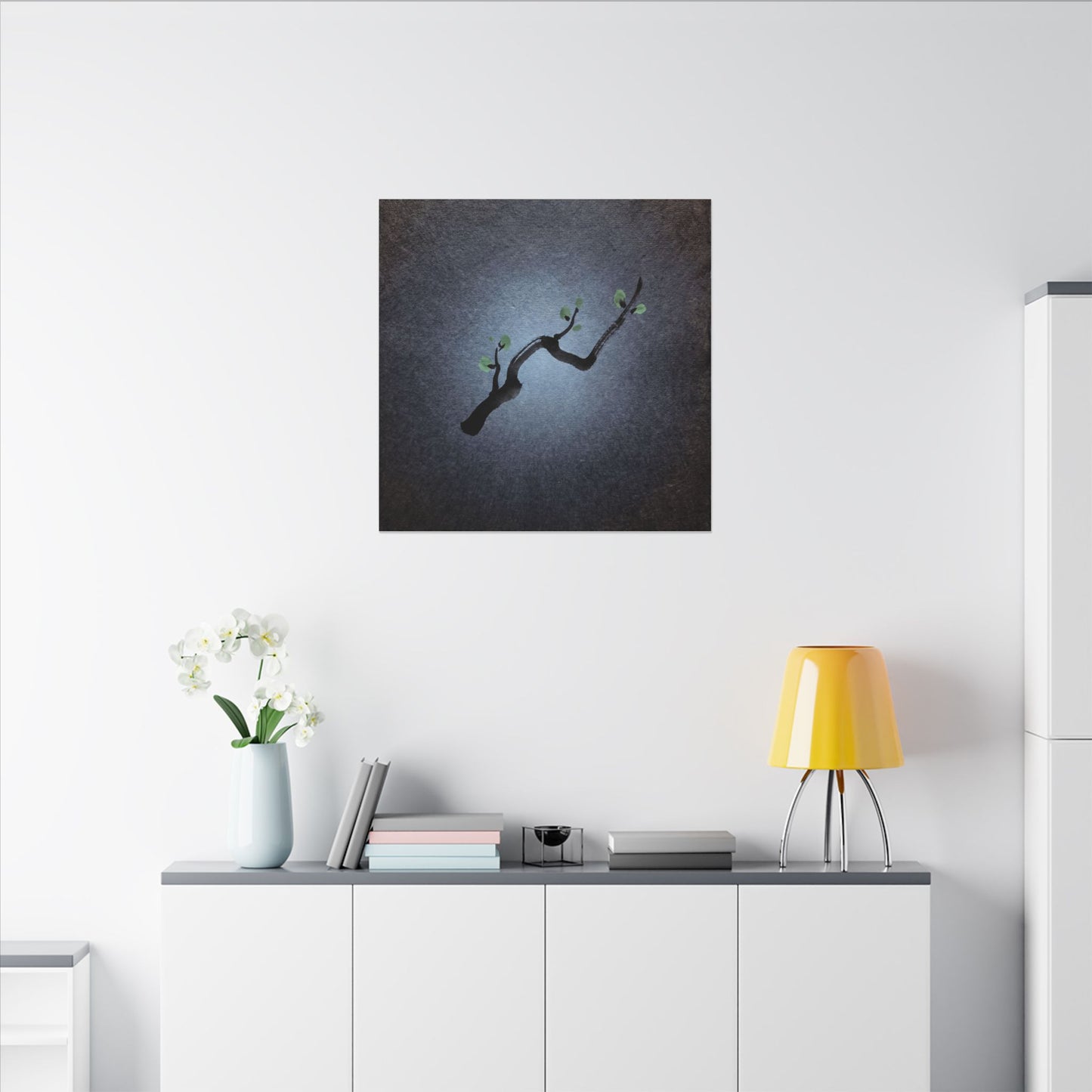Ink Brushstroke Canvas Art | Spring Dark Japandi Moody Minimal Art
