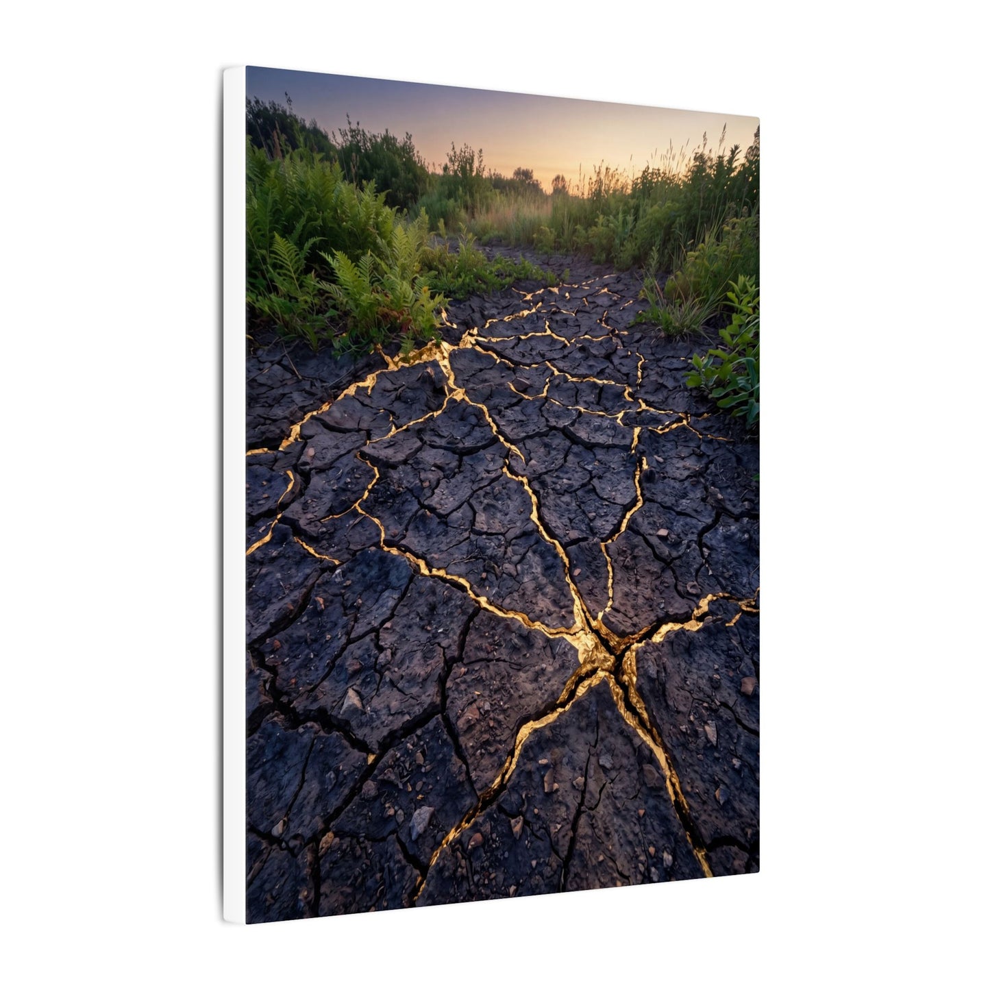 Cracked Earth Canvas Art | Summer Kintsugi Crackle Gold Art