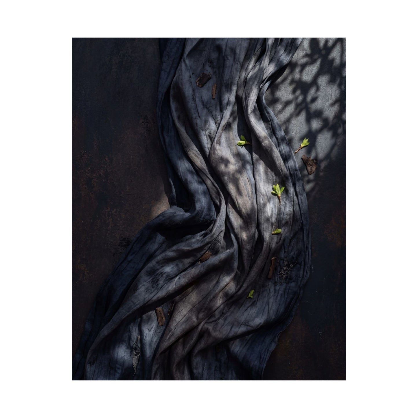 Dark Japandi Silk Drape in Dappled | Dark Texture Wall Art Print