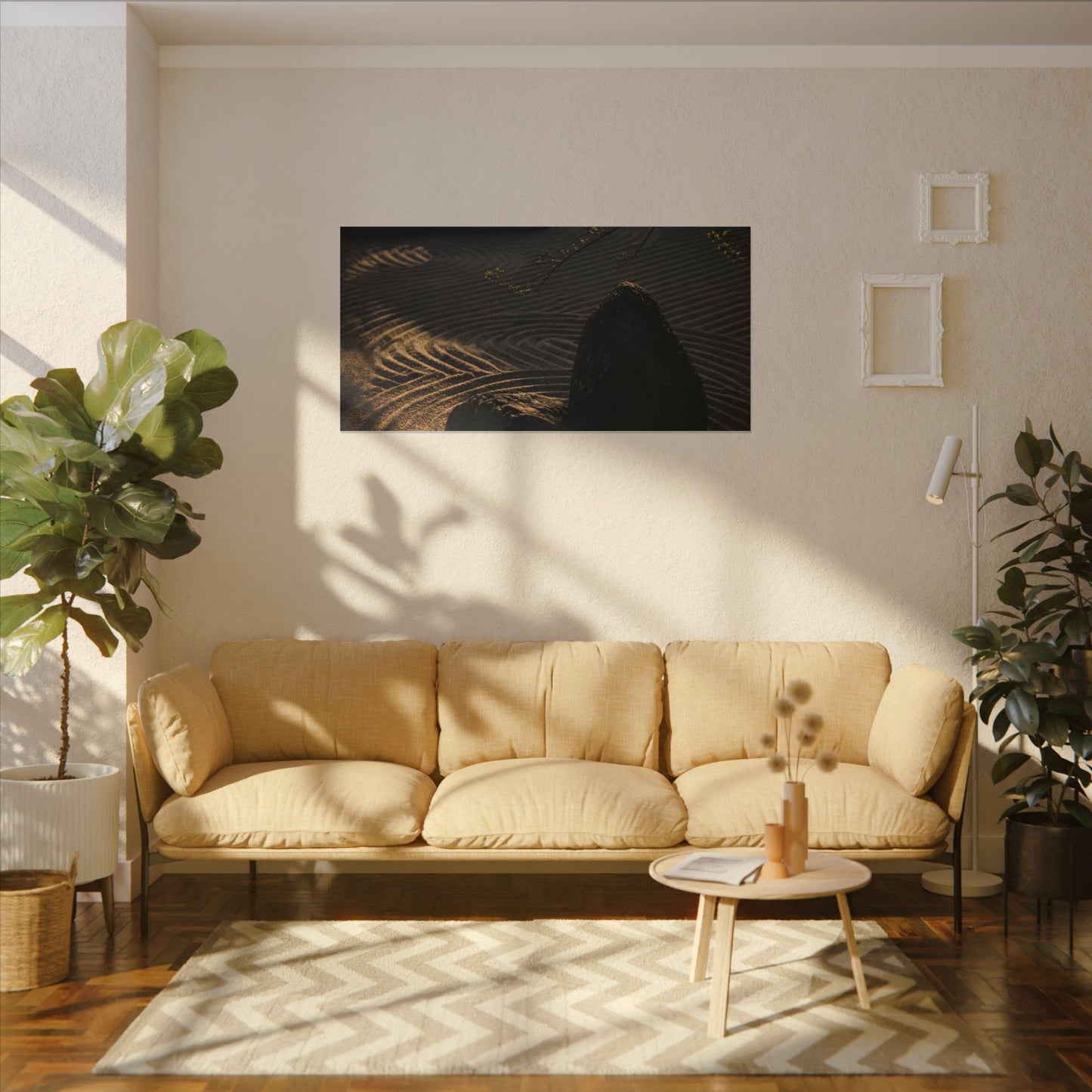 Ma Rock Garden Canvas Art - Dark Japandi Shadow Zen
