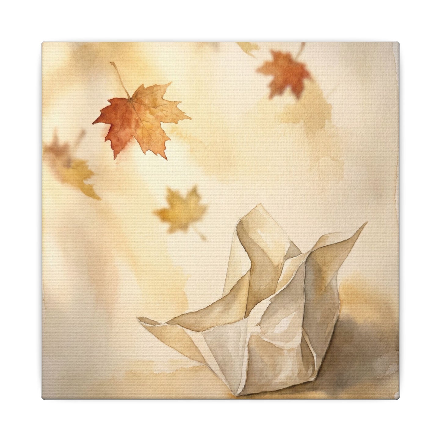 Japandi Paper Fold in Golden Hour | Watercolor Canvas Art