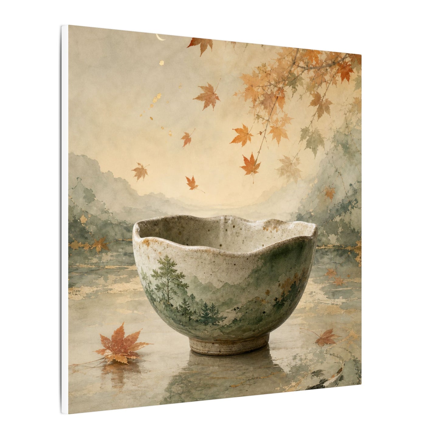 Autumn Ceramic Bowl Watercolor Canvas Art | Cozy Decor