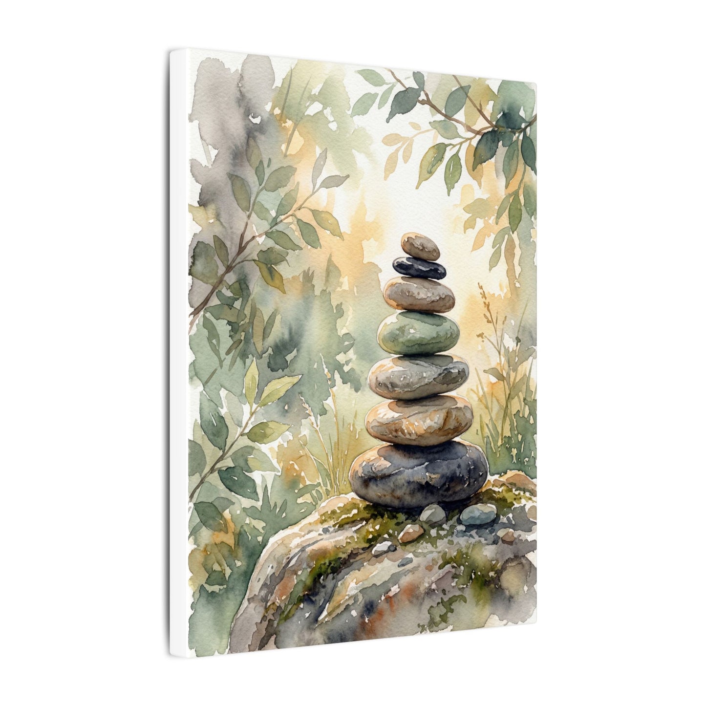Golden Hour River Stones Canvas Art - Japandi Mono No Aware