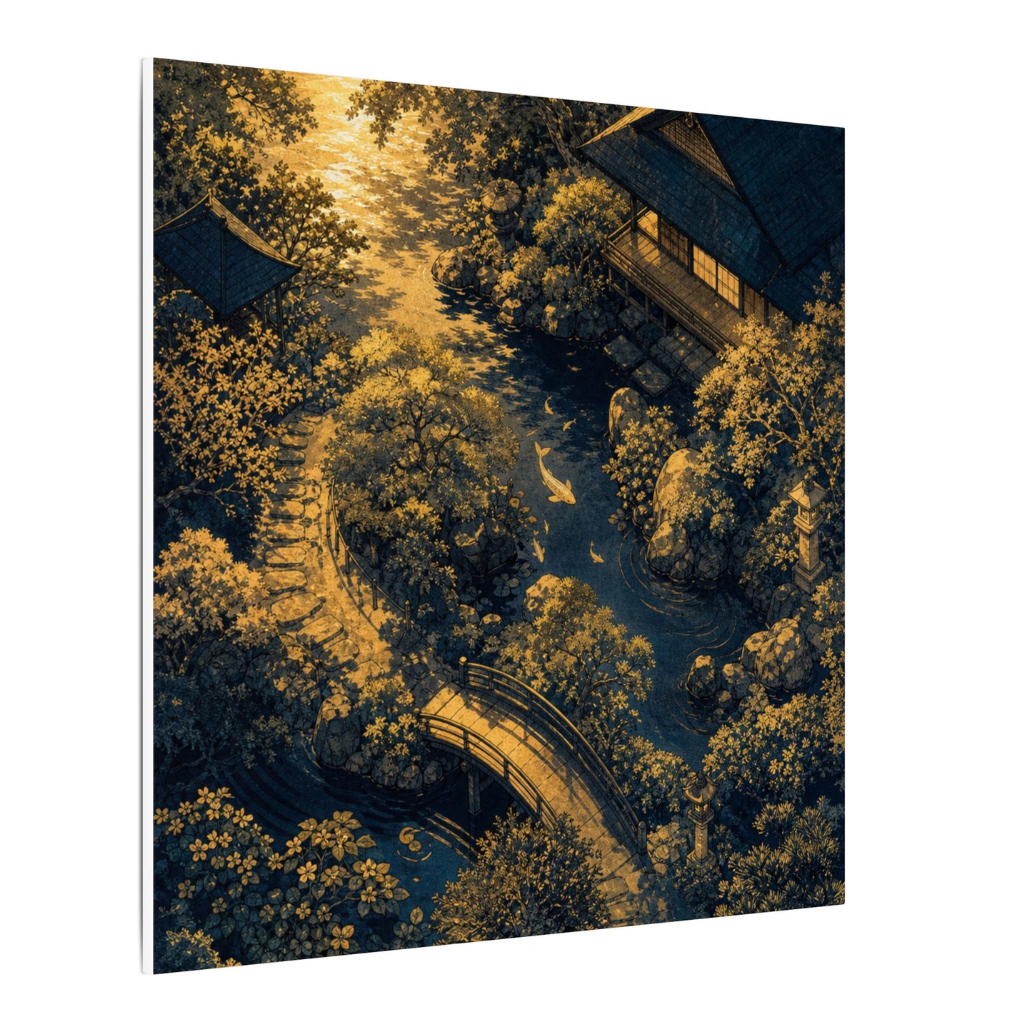 Contemplative Moonlit Garden Canvas Art - Ukiyo E Inspired Zen