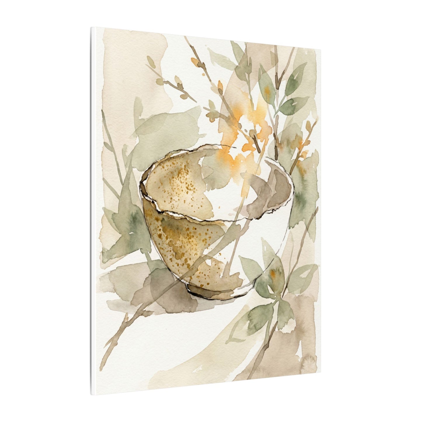 Spring Ceramic Bowl Watercolor Canvas Art | Neutral Decor