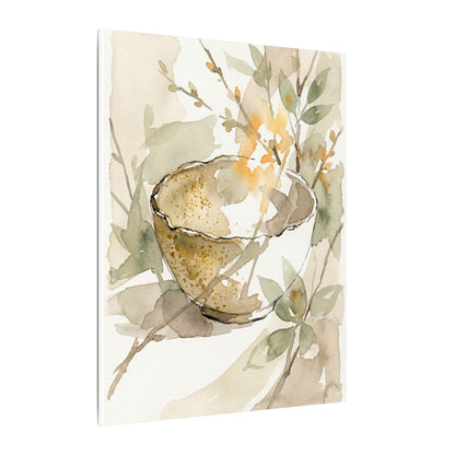 Spring Ceramic Bowl Watercolor Canvas Art | Neutral Decor