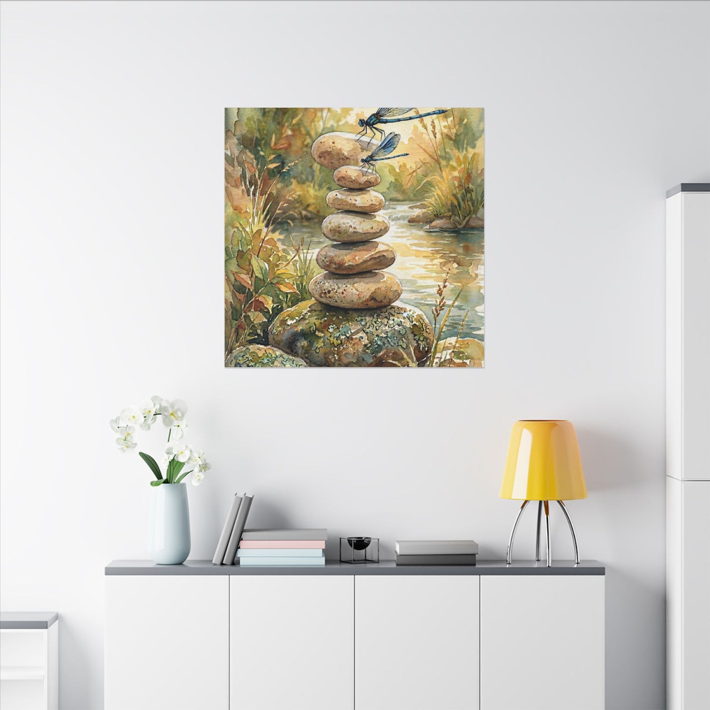 River Stones Summer Canvas Art | Japandi Cozy Design