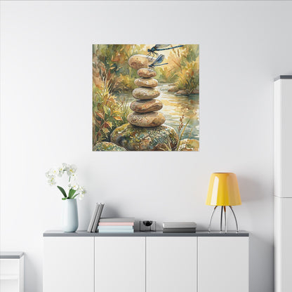 River Stones Summer Canvas Art | Japandi Cozy Design