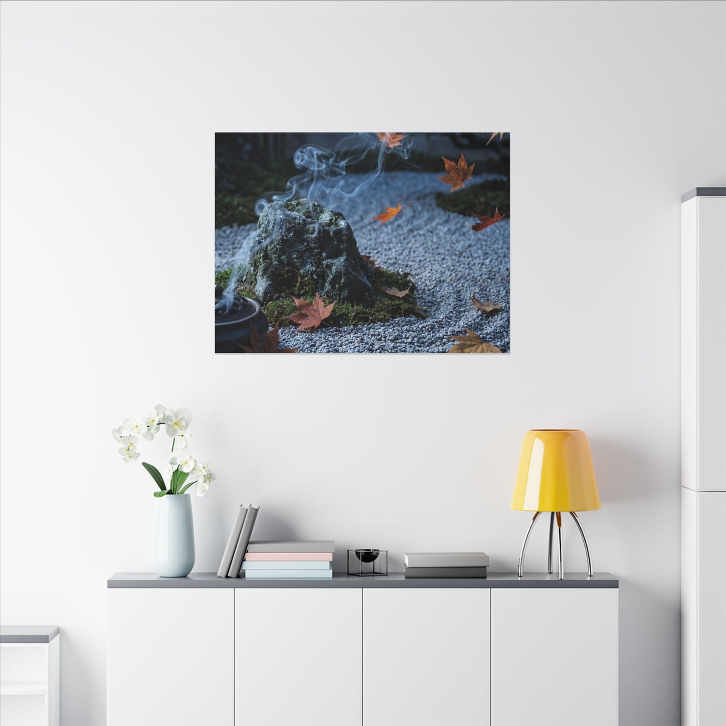 Autumn Incense Smoke Karesansui Canvas Art | Calm Decor