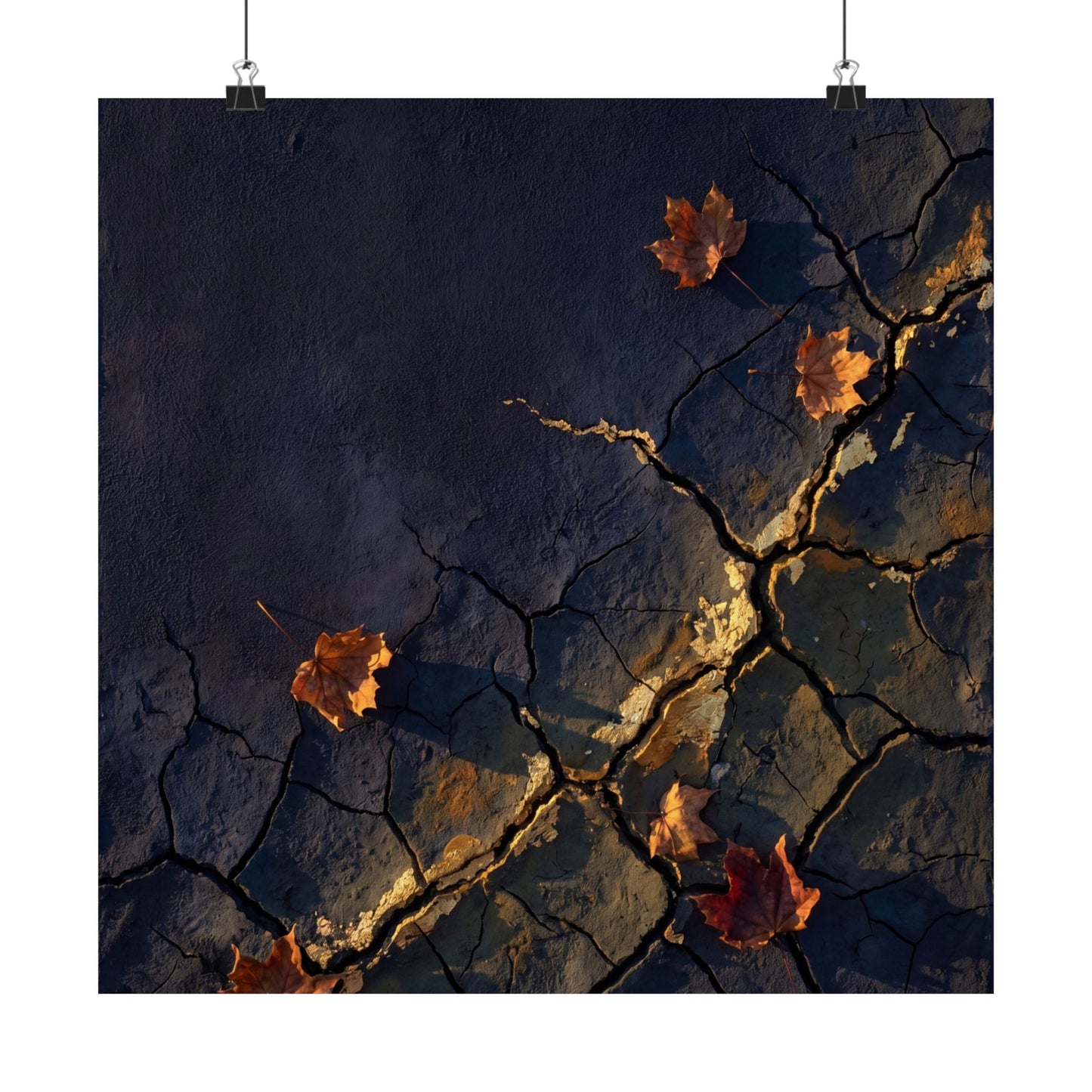 Golden Hour Cracked Earth Wall Art Print - Dark Japandi Seijaku