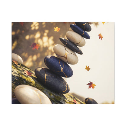 Ma River Stones Canvas Art - Kintsugi Gold Vein Art Print