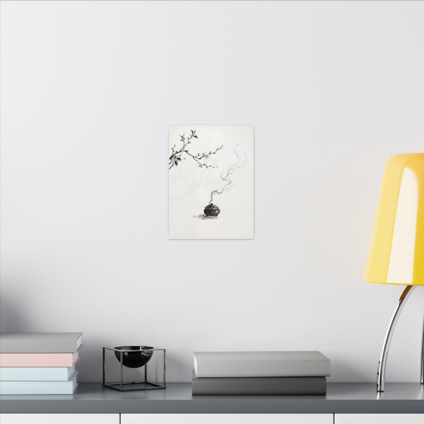 Calm Incense Smoke Canvas Art - Sumi E Zen