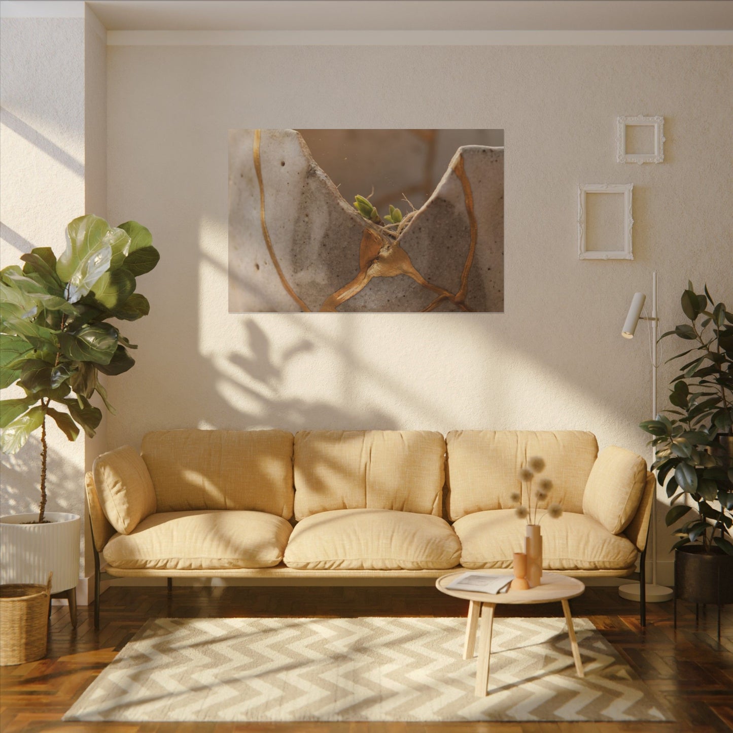 Golden Hour Broken Pottery Canvas Art - Japandi Kanso