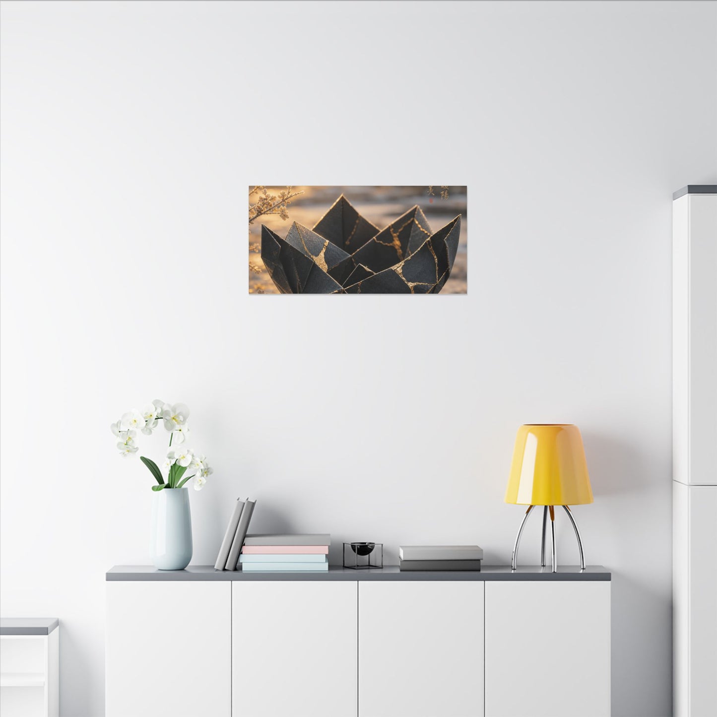 Kintsugi Paper Fold in Golden Hour | Gold Repair Canvas Art