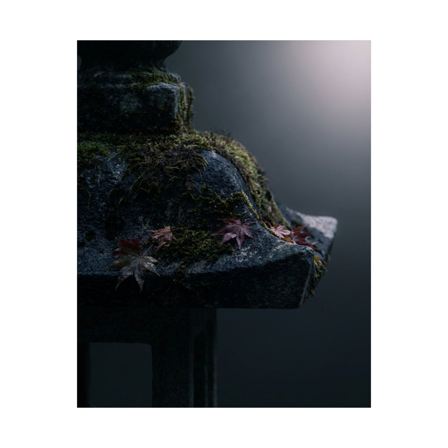 Stone Lantern Autumn Wall Art Print | Dark Japandi Sophisticated Design