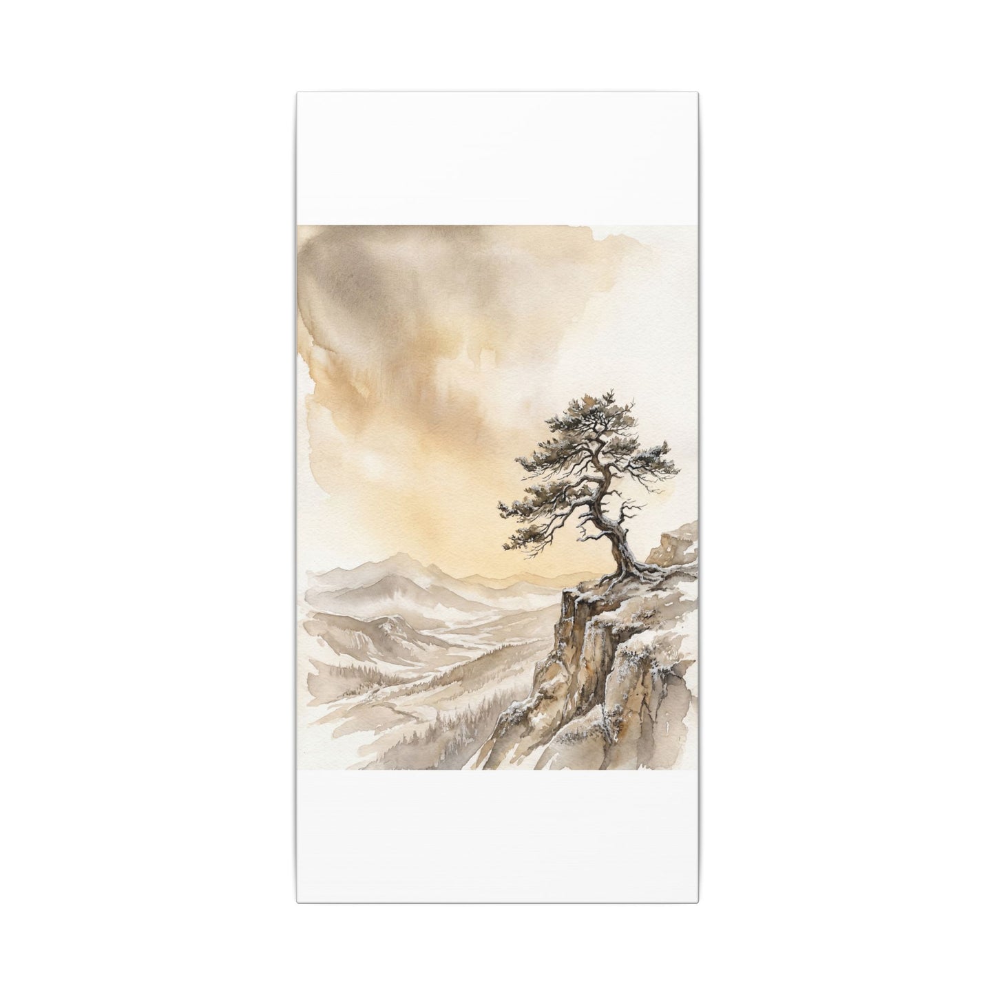 Pine Tree Canvas Art | Winter Japandi Watercolor Art