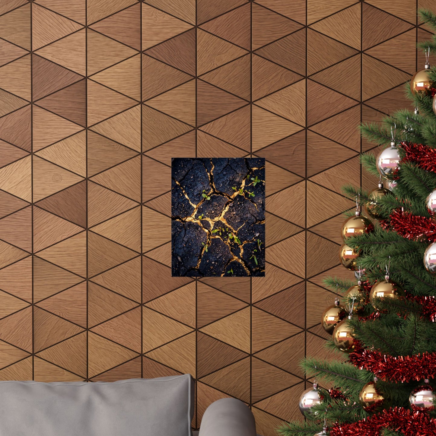 Healing Cracked Earth Wall Art Print - Crackle Gold Kintsugi