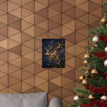 Healing Cracked Earth Wall Art Print - Crackle Gold Kintsugi
