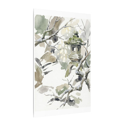Elegant Stone Lantern Canvas Art - Watercolor Japandi