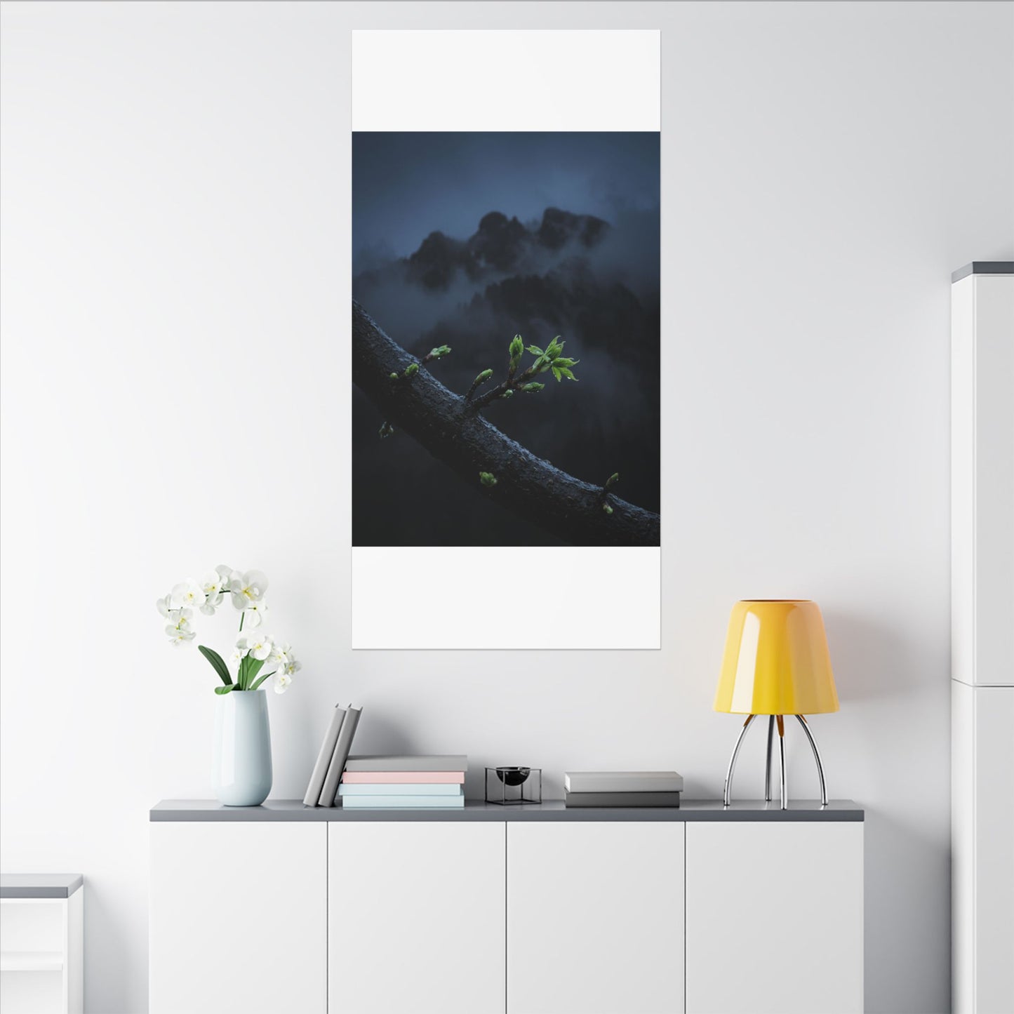 Moonlight Mountain Mist Canvas Art - Dark Japandi Kanso