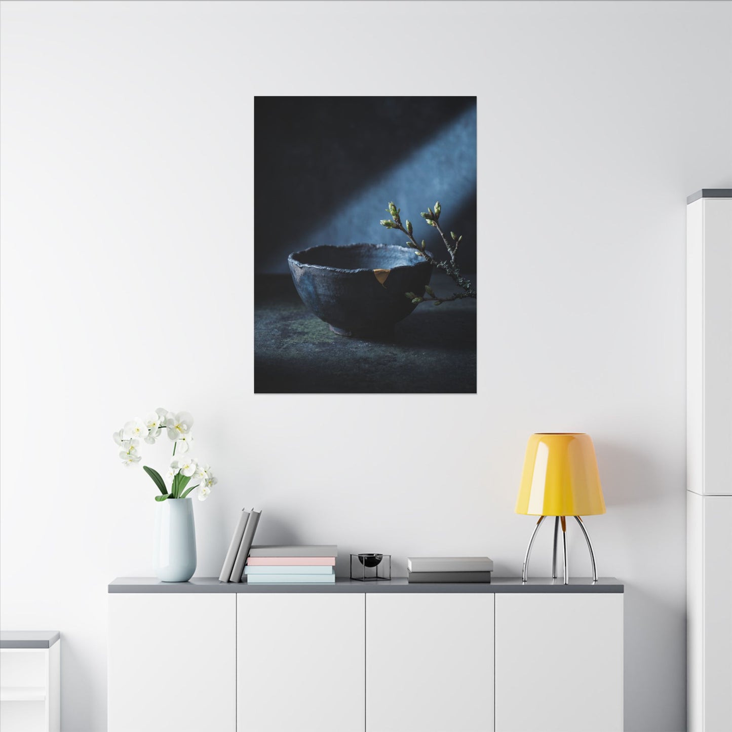Ceramic Bowl Shadow Zen Canvas Art | Sophisticated Dark Japandi Art