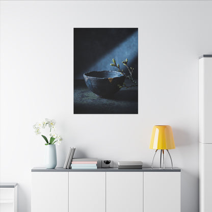 Ceramic Bowl Shadow Zen Canvas Art | Sophisticated Dark Japandi Art