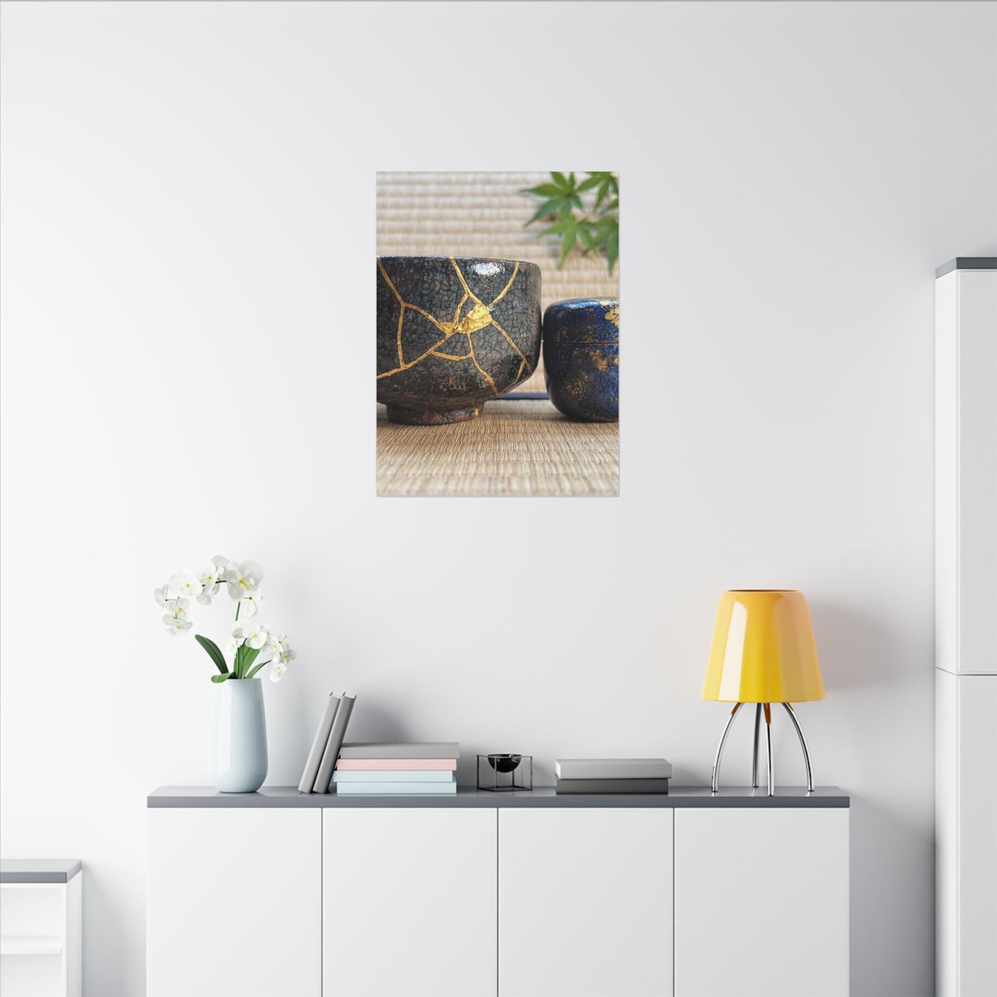 Tea Ceremony Crackle Gold Canvas Art | Philosophical Kintsugi Art