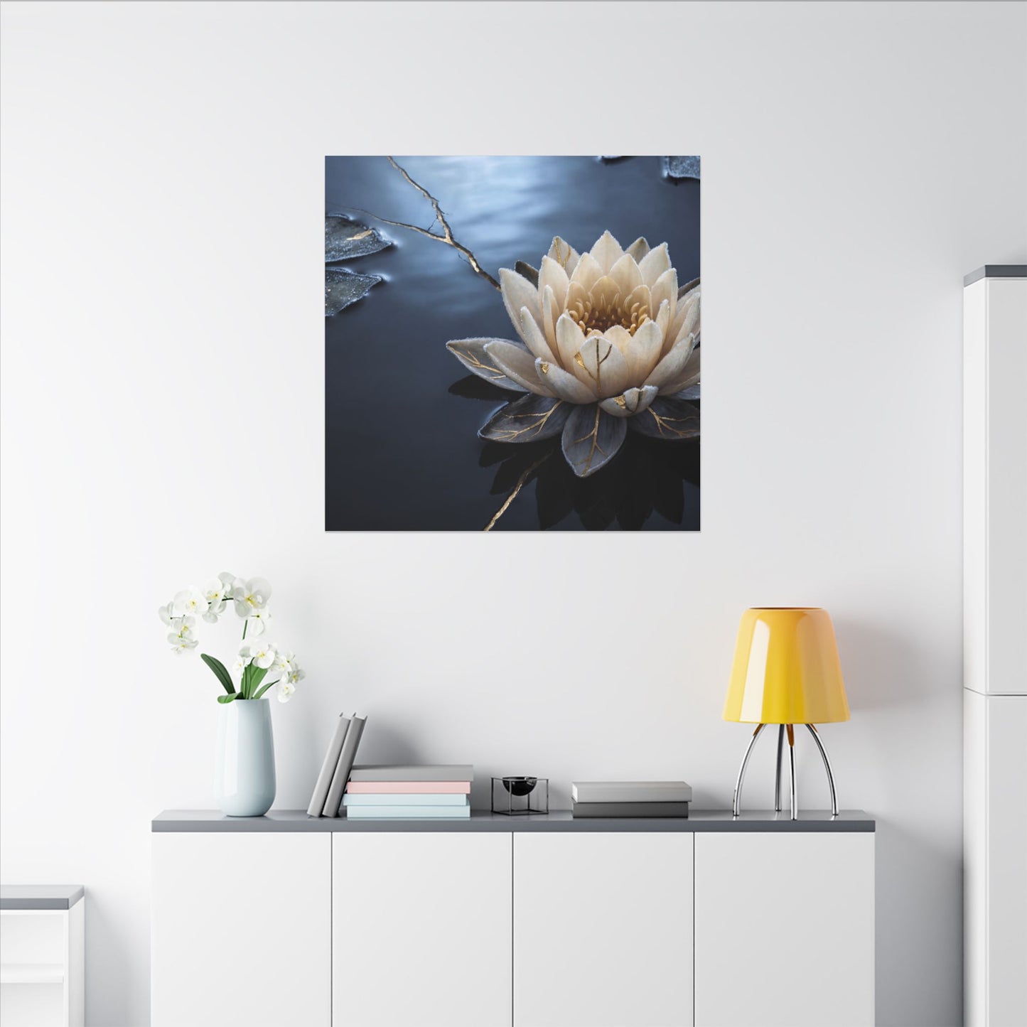 Beautiful Lotus Flower Canvas Art - Gold Vein Kintsugi