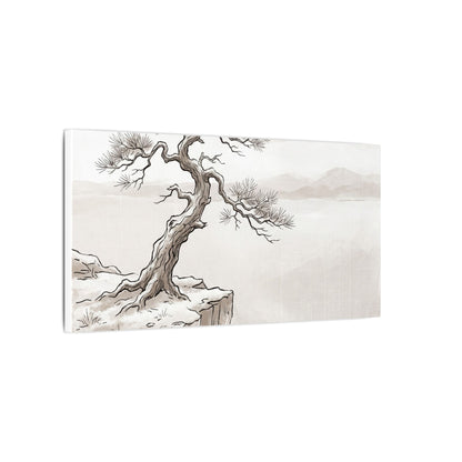 Neutral Pine Tree Canvas Art - Minimal Line Japandi