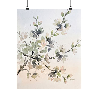 Spring Cherry Blossom Watercolor Wall Art Print | Warm Decor