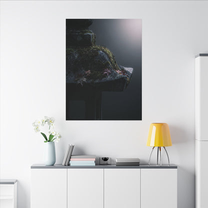 Stone Lantern Moody Minimal Canvas Art | Sophisticated Dark Japandi Art