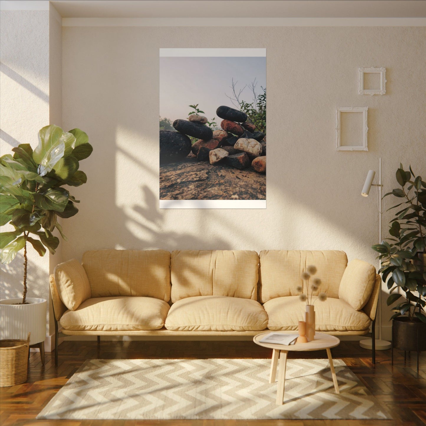 River Stones Canvas Art | Spring Kintsugi Broken Beauty Art