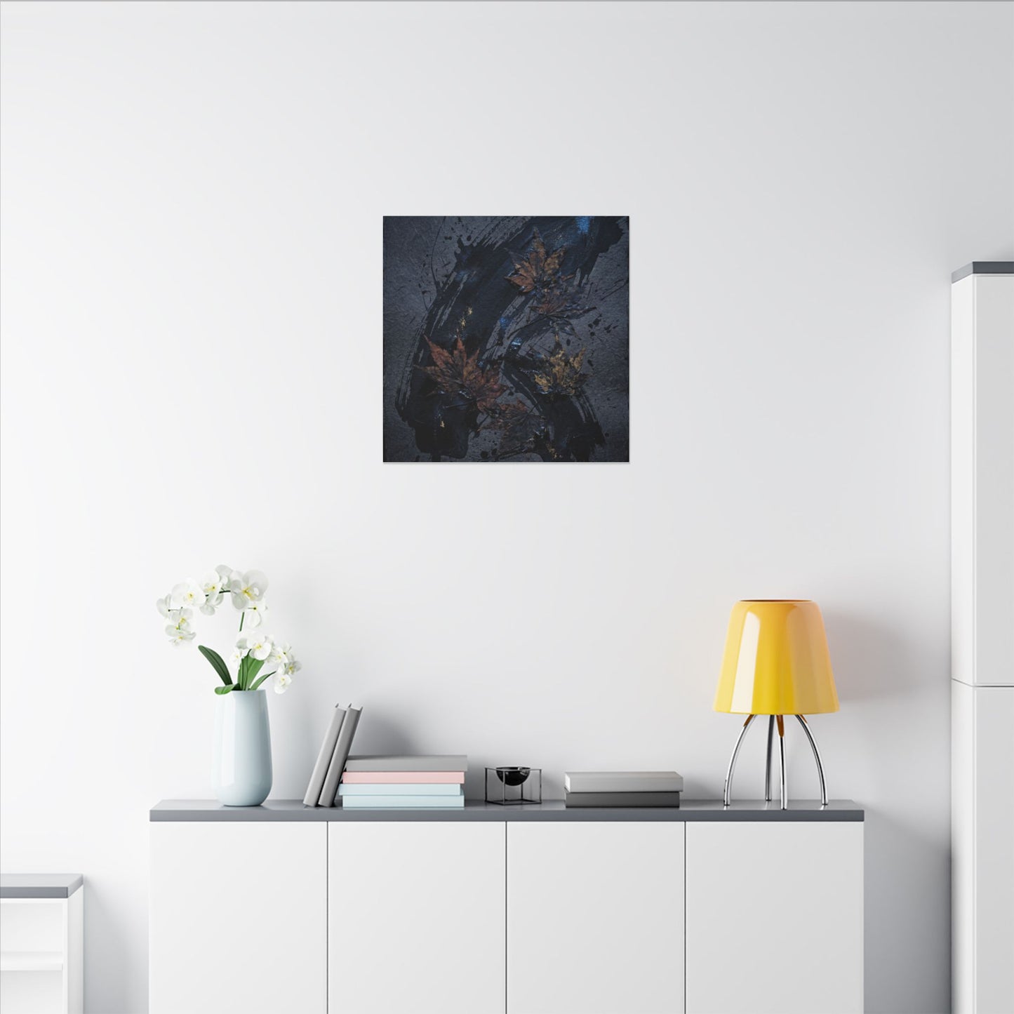 Sophisticated Ink Brushstroke Canvas Art - Dark Texture Dark Japandi