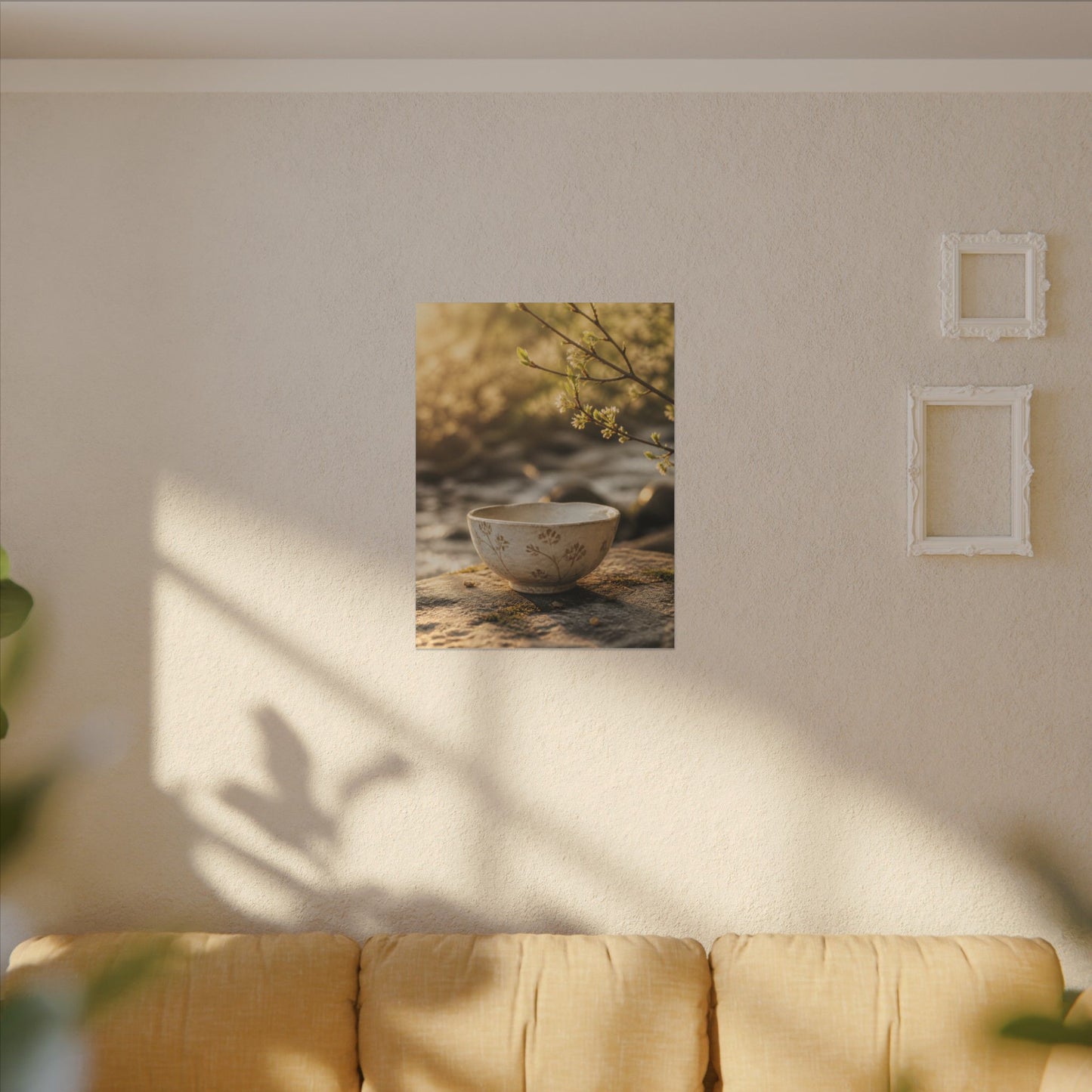 Neutral Ceramic Bowl Canvas Art - Japanese Pattern Japandi