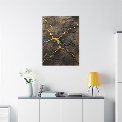 Spring Cracked Earth Charcoal Ink Canvas Art | Luxurious Decor