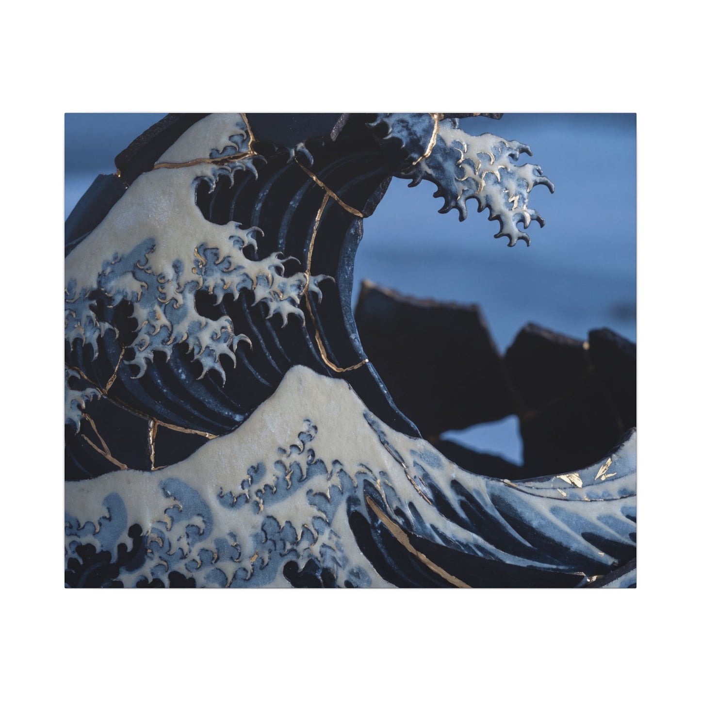 Ocean Wave Canvas Art | Winter Kintsugi Gold Repair Art