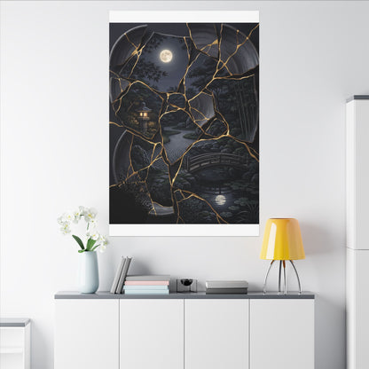 Kintsugi Moonlit Garden in Golden Hour | Gold Repair Canvas Art