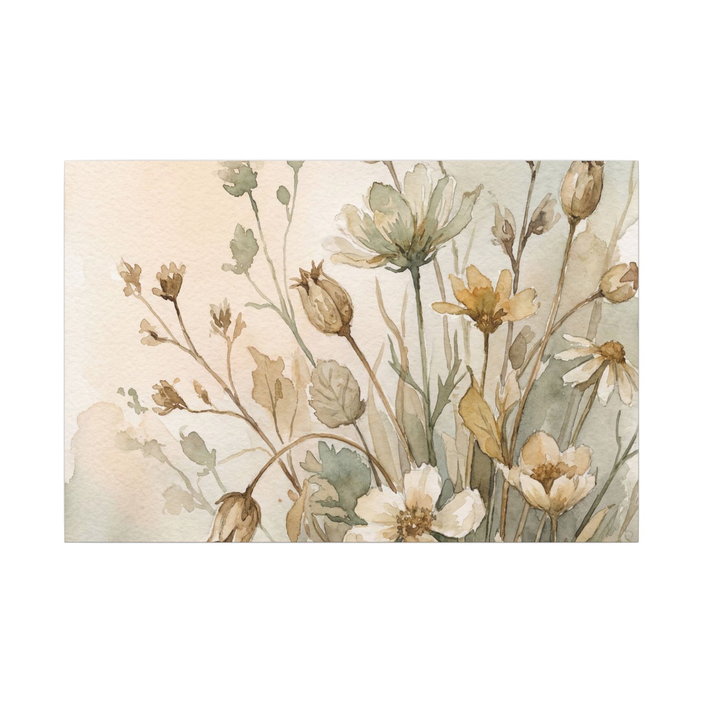 Summer Dried Flowers Watercolor Canvas Art | Elegant Decor