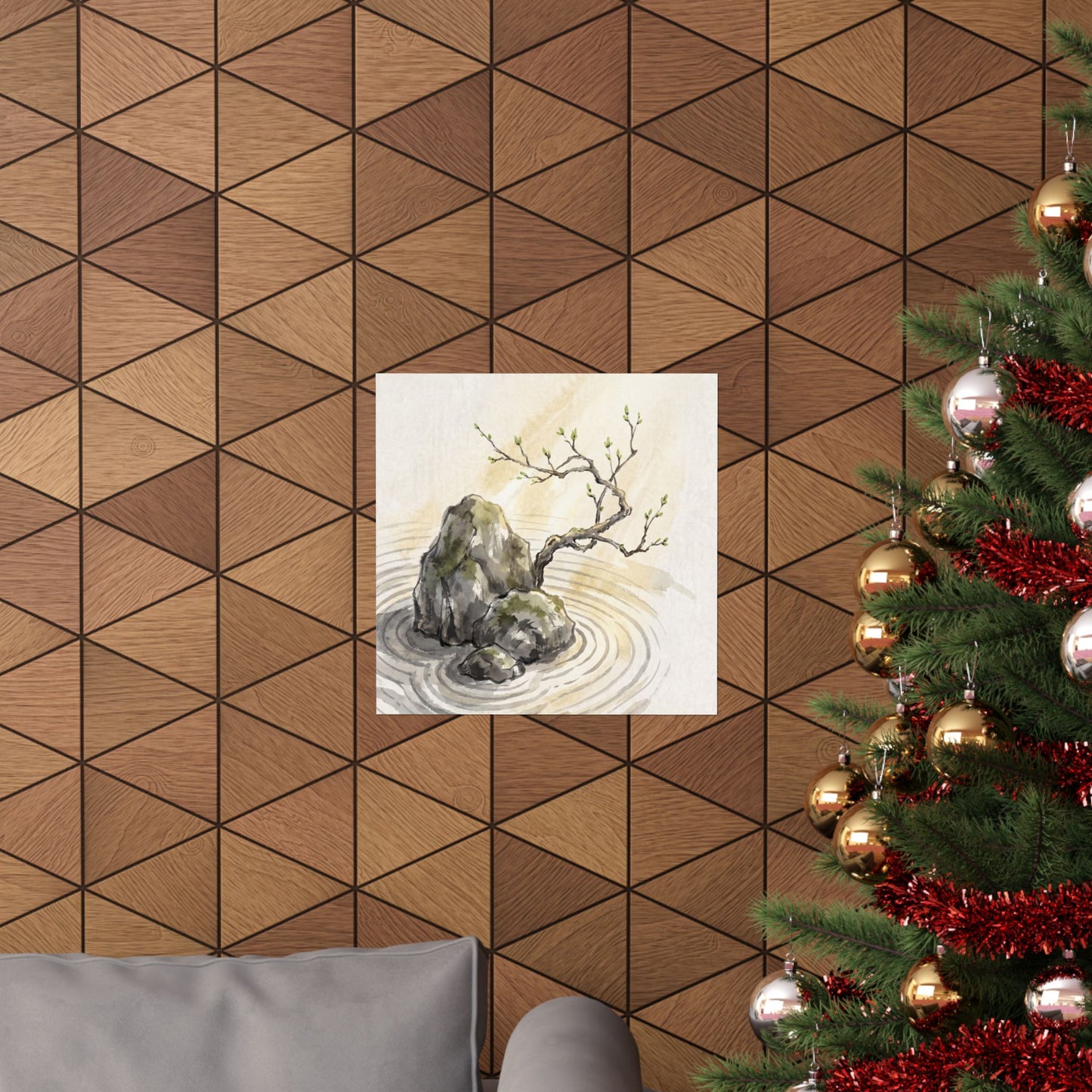 Zen Rock Garden in Golden Hour | Sumi E Wall Art Print
